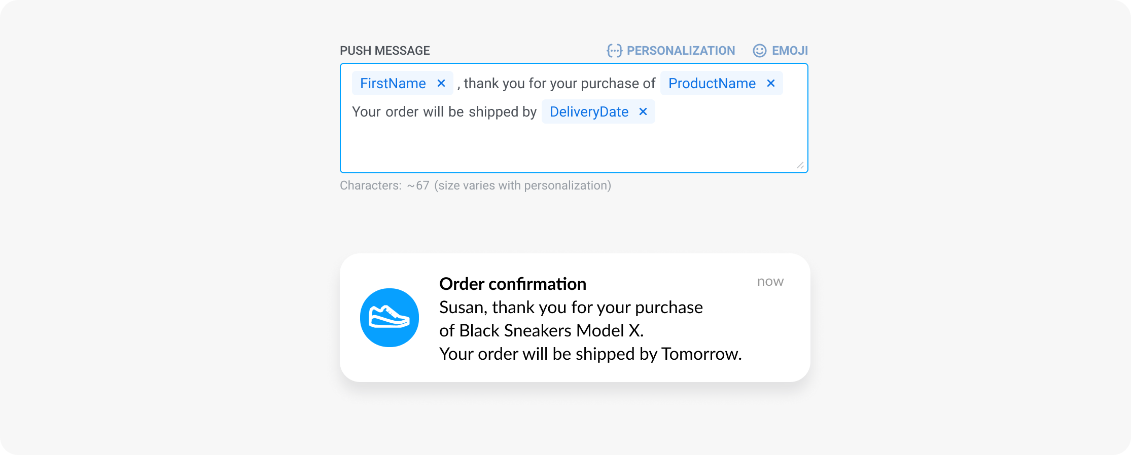 Transactional push notification personalization in Pushwoosh